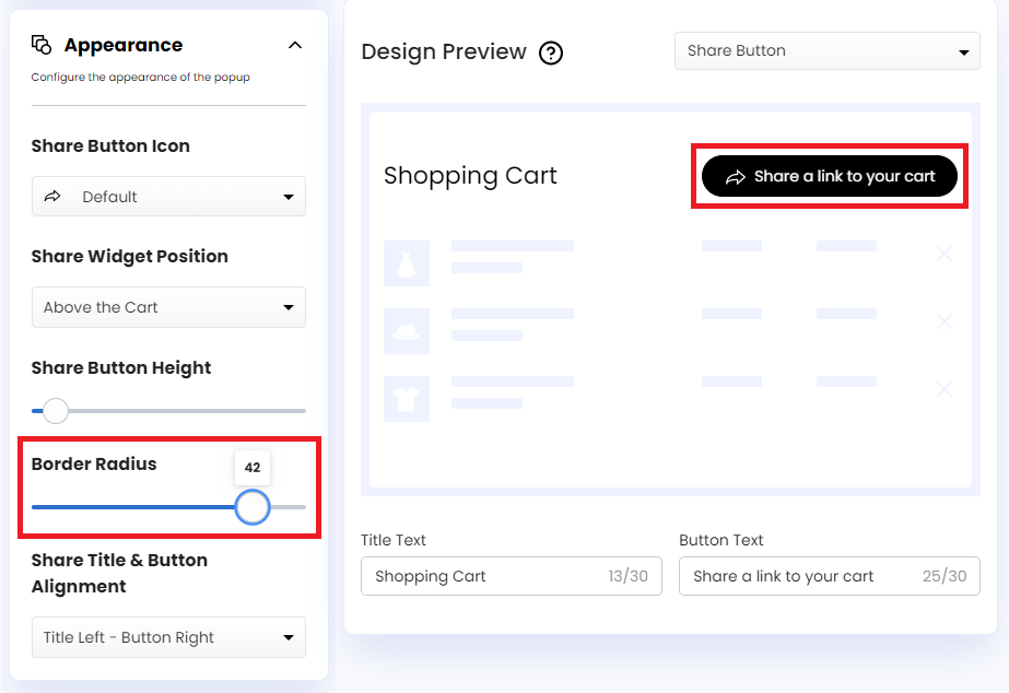Screenshot of Border Radius-Share Button
