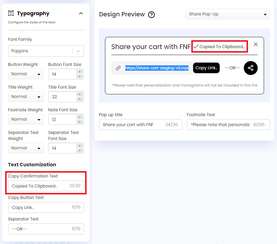 Copy Confirmation Text
