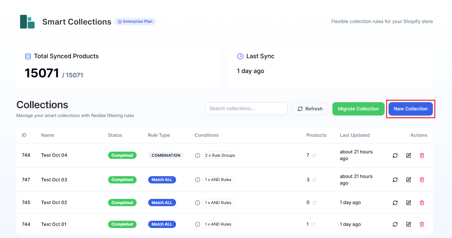 Screenshot of Smart Collections Builder Dashboard