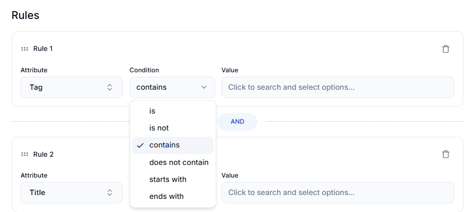 Screenshot of Smart Collections Builder-Filter Condition