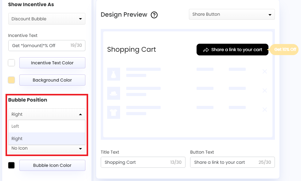 Screenshot of Share Cart Dashboard-Bubble Position