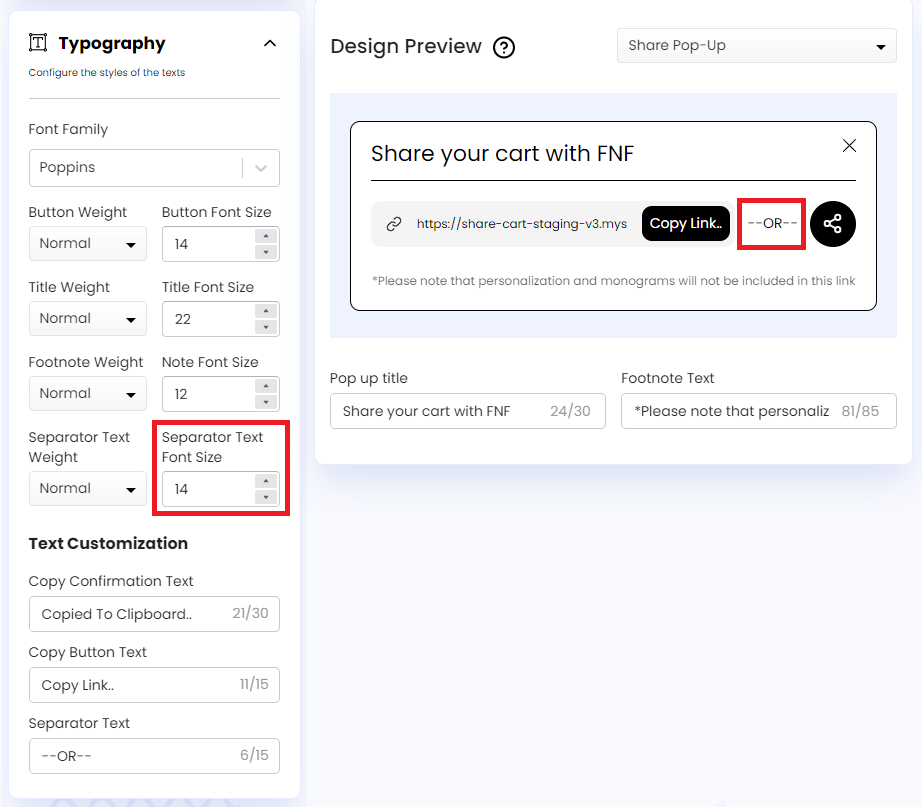 Separator Text Font Size