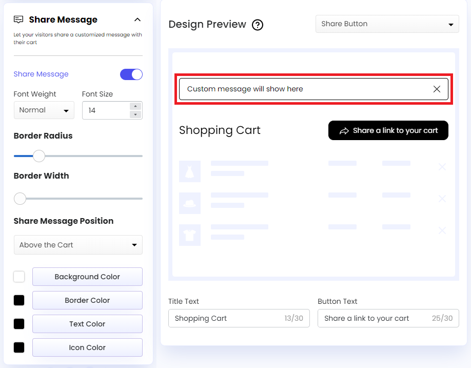 Screenshot of Share Message Preview
