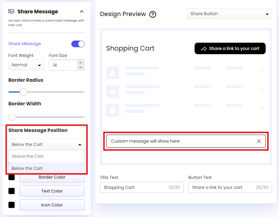 Screenshot of Share Message Position
