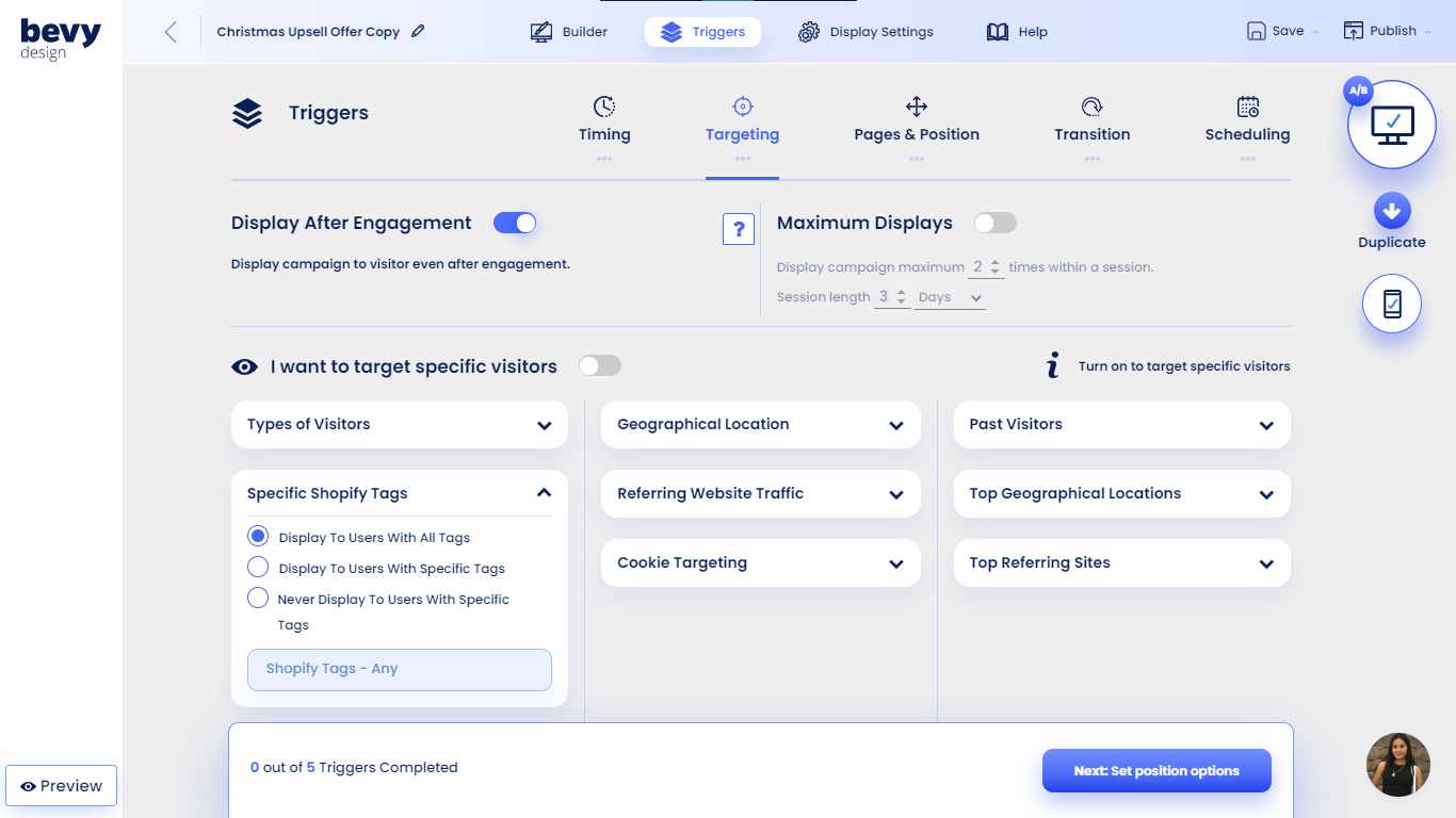 Bevy Builder Triggers Tab Screenshot of Tagging Option in Triggers Tab