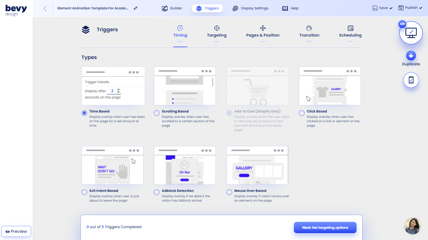 Timing Screenshot of Timing Tab