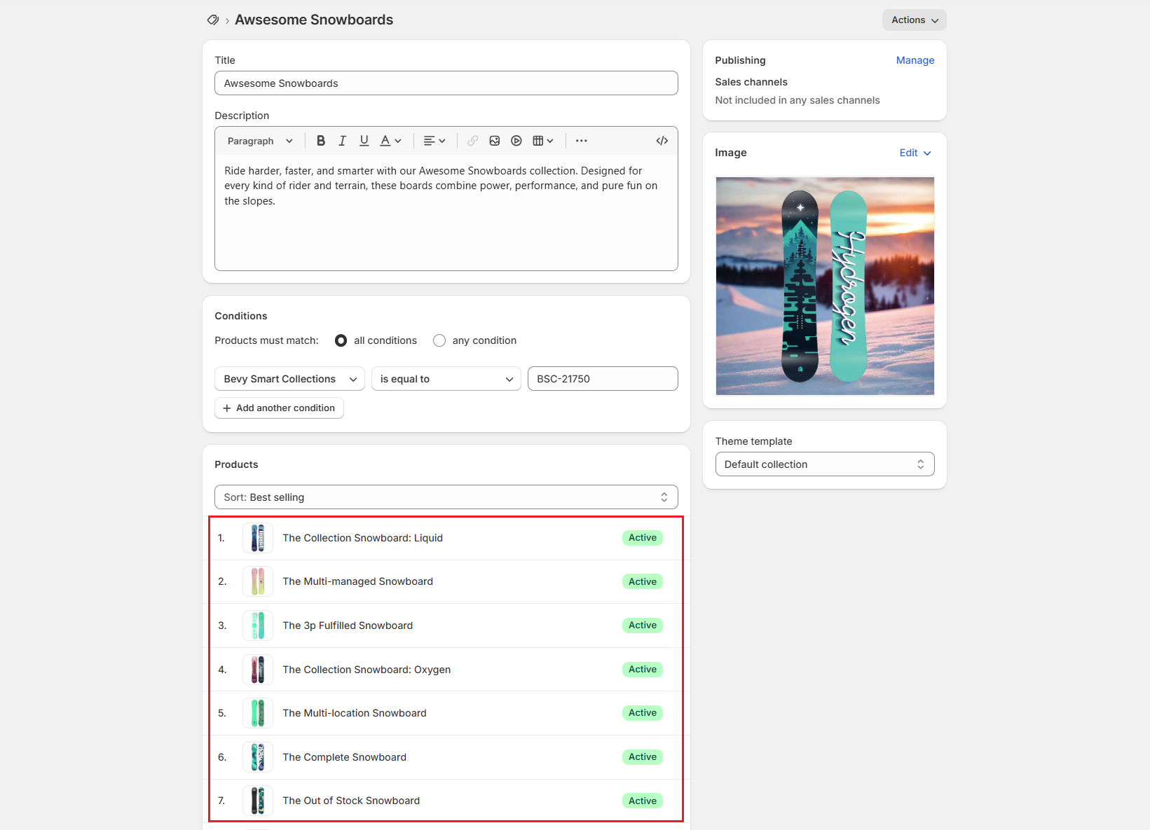 Screenshot of Shopify Admin Collection Page